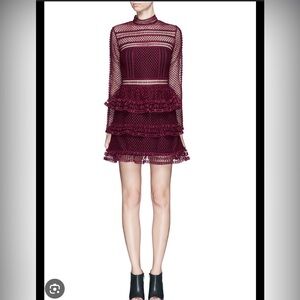 Self Portrait long sleeved lace minidress in cranberry